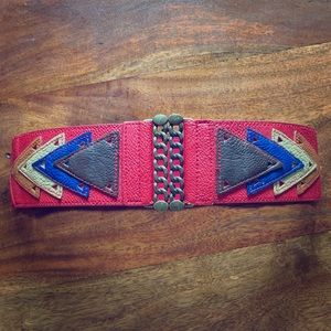 🌶️ 3/$12 1980’s Vintage Red Leather & Elastic Waist Belt